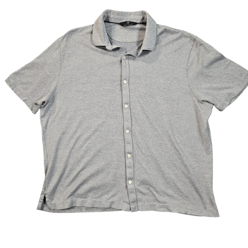 Hart Schaffner Marx Shirt Mens XL Gray Blue Textured Knit‎ Button Front Polo